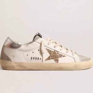 Golden Goose White Sneakers with Gold Star and Silver Accents